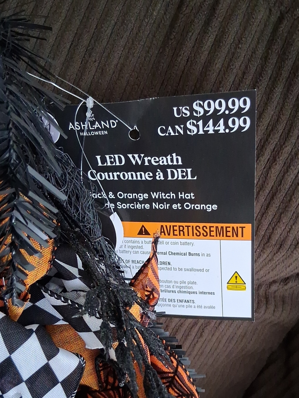 Ashland Black and Orange LED Witch Hat Wreath - Picture 2 of 7